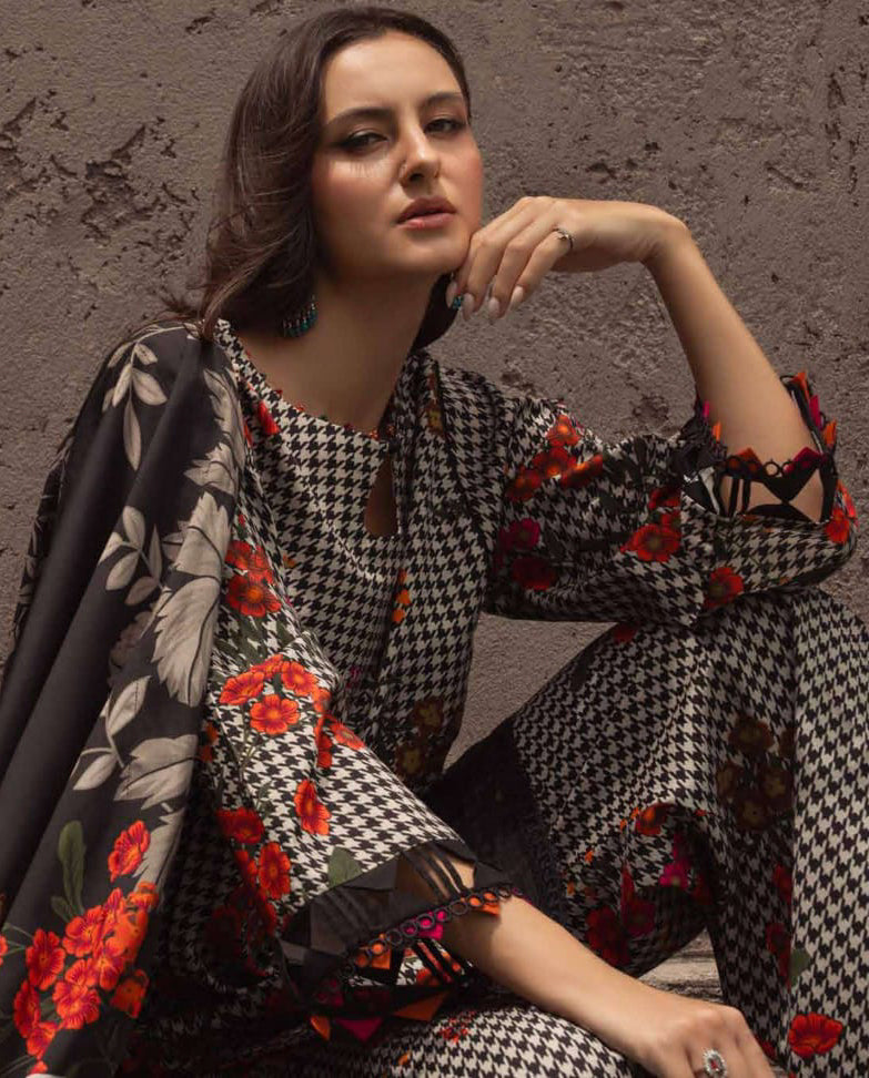 Charizma Unstitched Linen Collection - White/Black Check